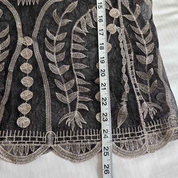 Ultra Pink Black Mesh Embroidered Tank Top Metallic Sheer Boho Festival Large - Picture 7 of 9